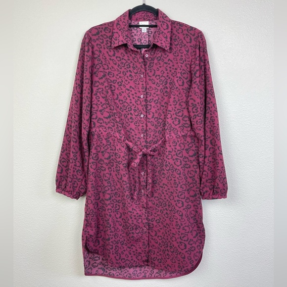 a new day Dresses & Skirts - A New Day Women's Medium Long Sleeve Shirt Dress Animal Print Red Office Career